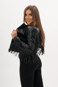 Оптом Короткая кожаная куртка женская черного цвета 95ECh в Казани, фото 7