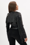 Оптом Короткая кожаная куртка женская черного цвета 95ECh в Казани, фото 9
