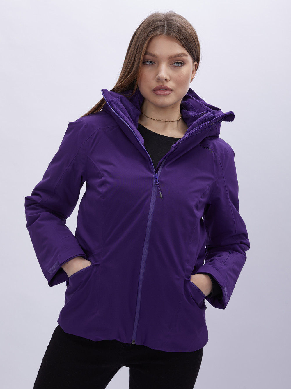 Купить оптом Куртка горнолыжная женская УЦЕНКА темно-фиолетового цвета 0127TF в Екатеринбурге