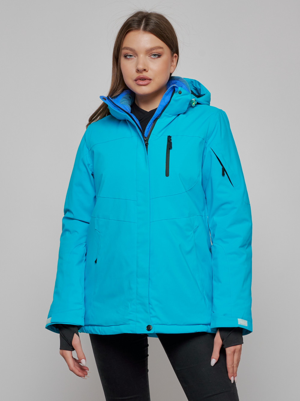 Купить оптом Горнолыжная куртка женская зимняя синего цвета 05S в Екатеринбурге