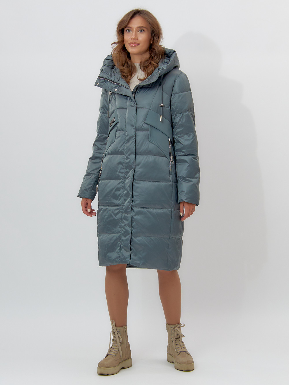 Купить оптом Пальто утепленное женское зимние зеленого цвета 11201Z в Екатеринбурге