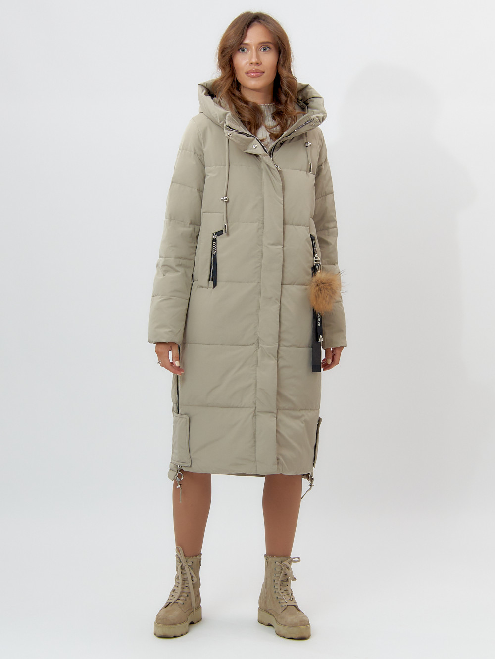 Купить оптом Пальто утепленное женское зимние бирюзового цвета 11207Br в Екатеринбурге