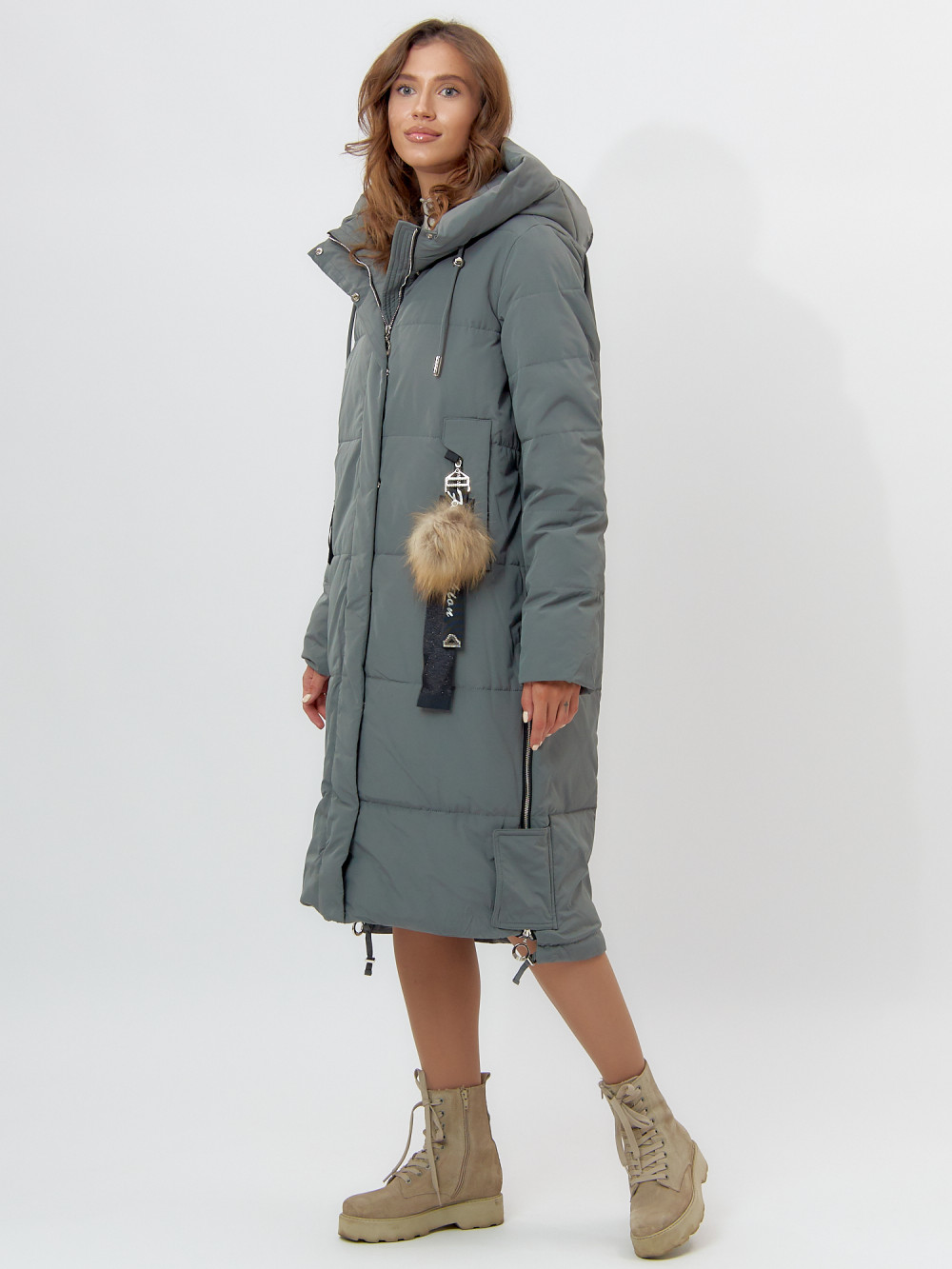 Купить оптом Пальто утепленное женское зимние цвета хаки 11207Kh, фото 2