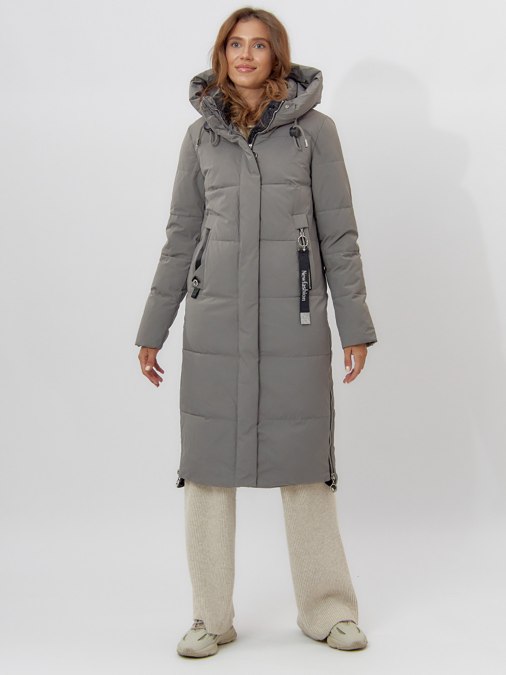 Купить оптом Пальто утепленное женское зимние бирюзового цвета 113135Br в Екатеринбурге