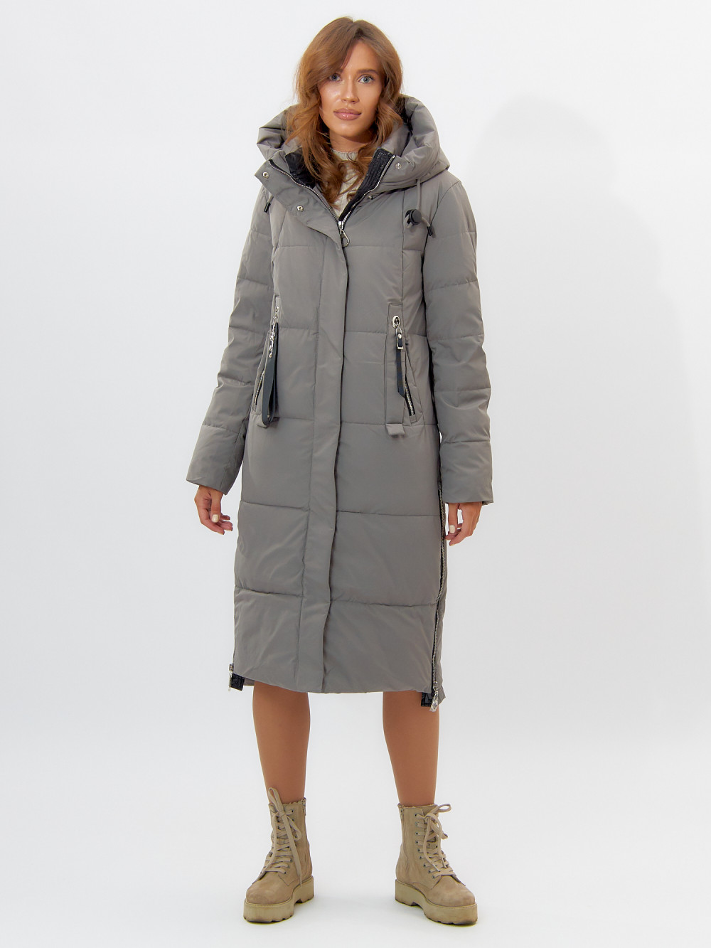 Купить оптом Пальто утепленное женское зимние бирюзового цвета 113151Br в Екатеринбурге