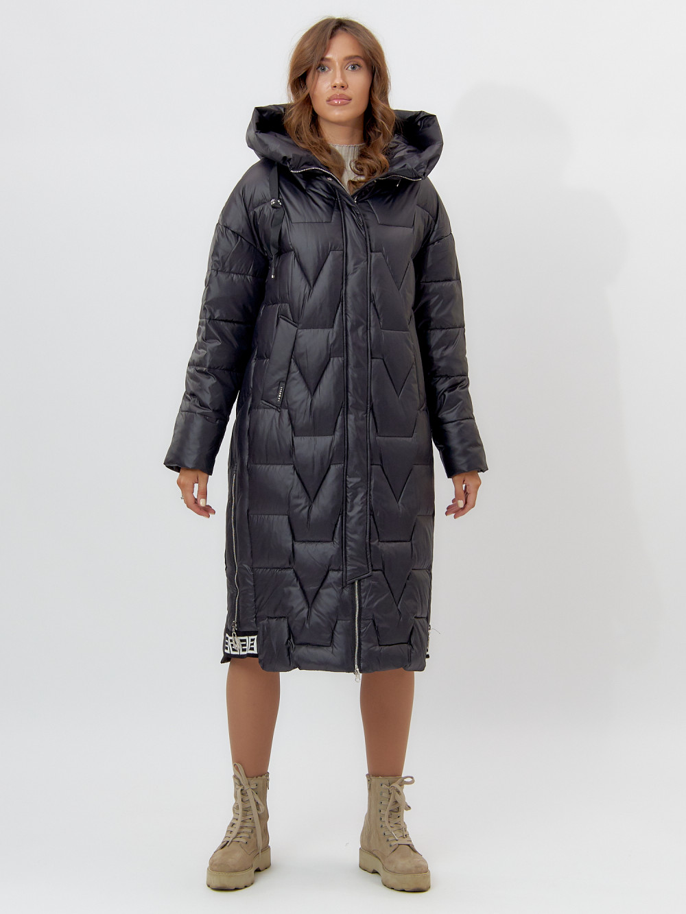 Купить оптом Пальто утепленное женское зимние черного цвета 11373Ch в Екатеринбурге