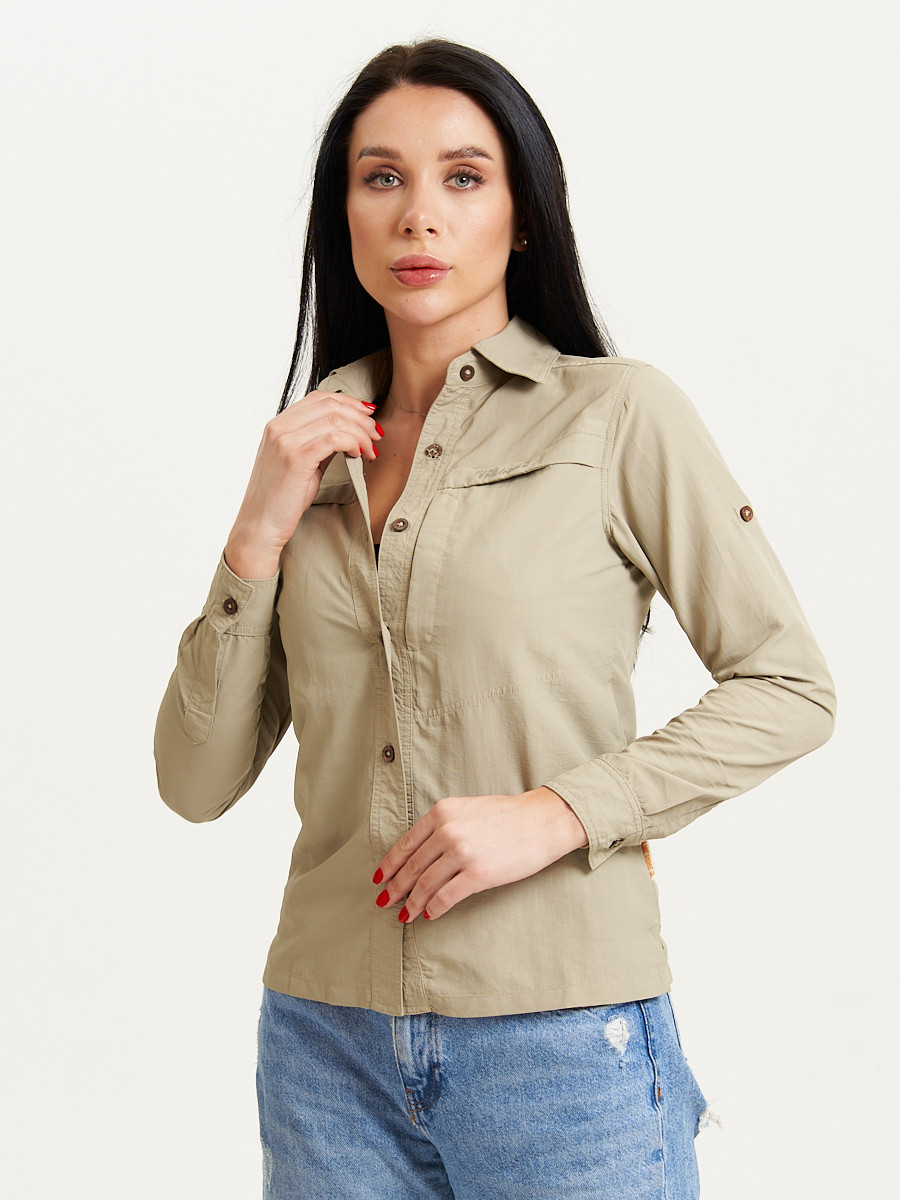 Купить оптом Рубашка классическая женская бежевого цвета 12002B в Казани