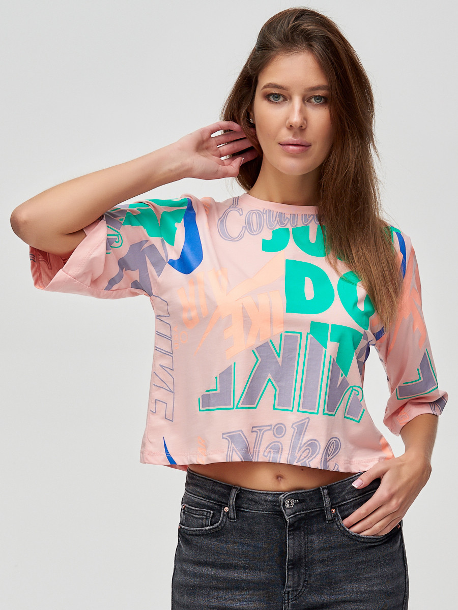 Купить оптом Топ футболка женская розового цвета 14006R в Екатеринбурге