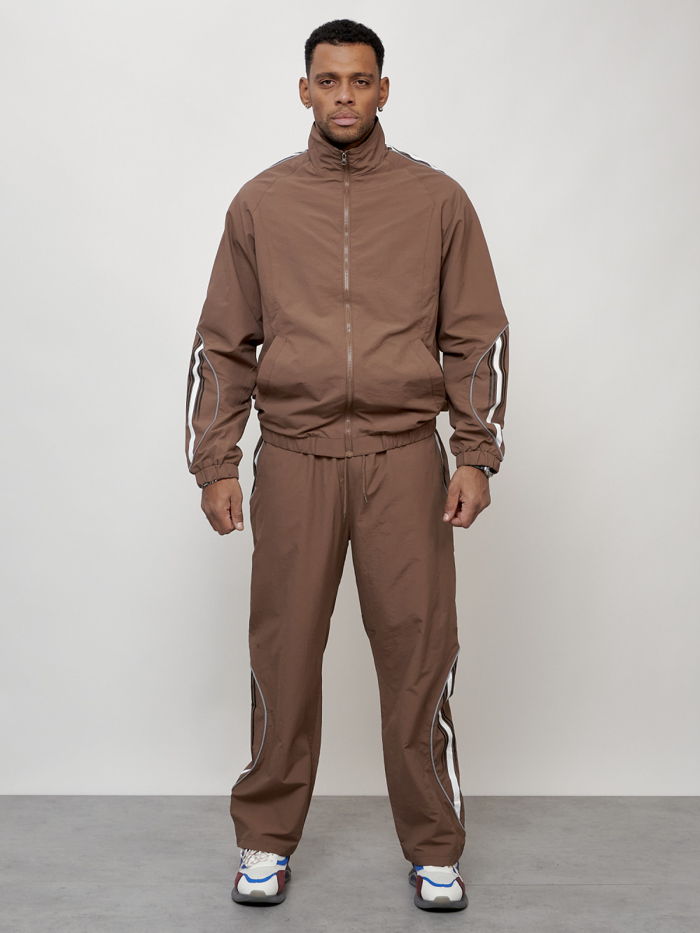 Спортивный костюм мужской модный коричневого цвета 15007K