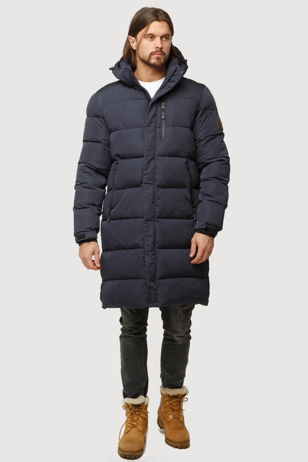 Купить оптом Куртка зимняя удлиненная мужская темно-синего цвета 1780TS