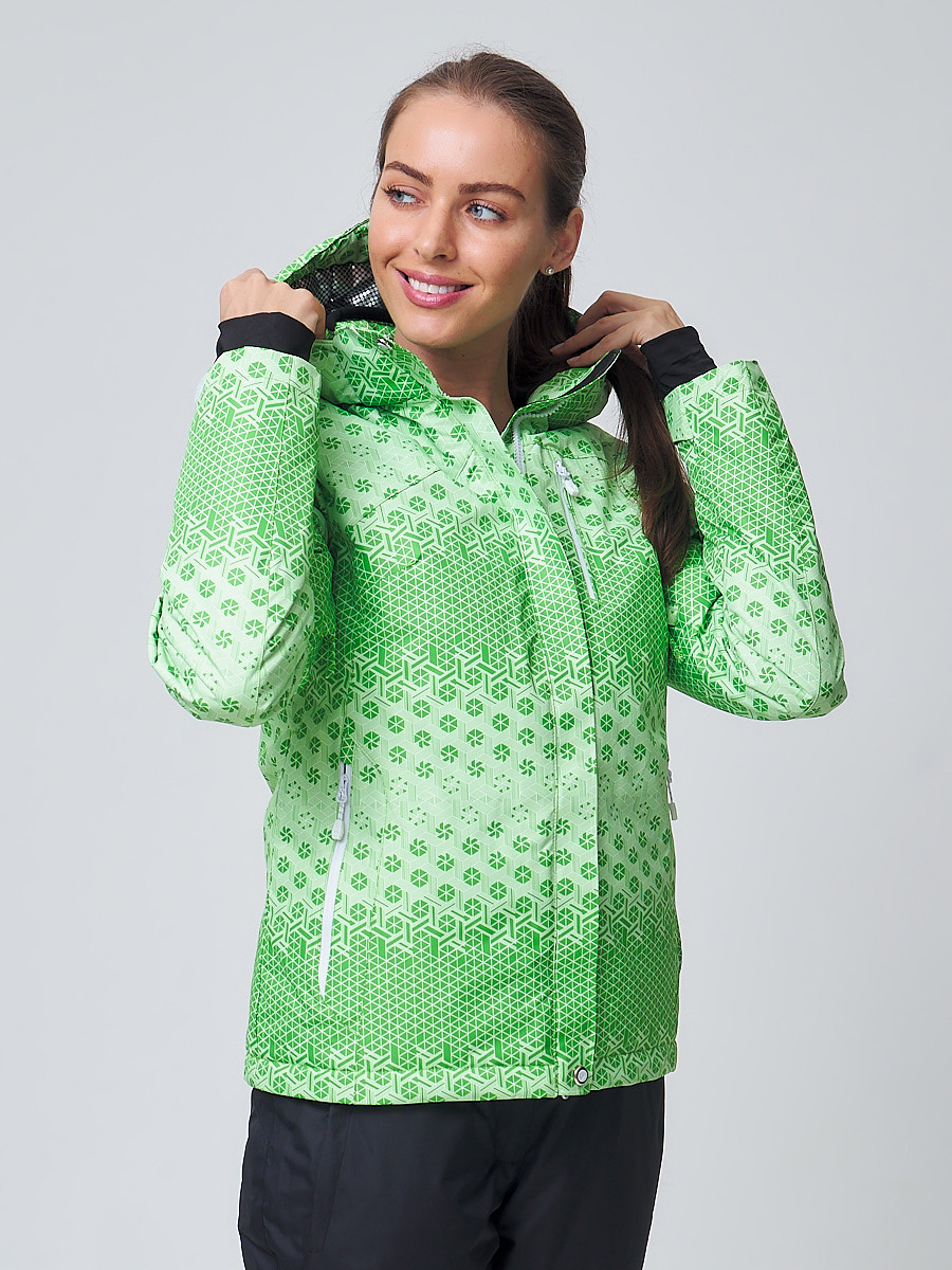 Купить оптом Куртка горнолыжная женская зеленого цвета 1786Z в Казани