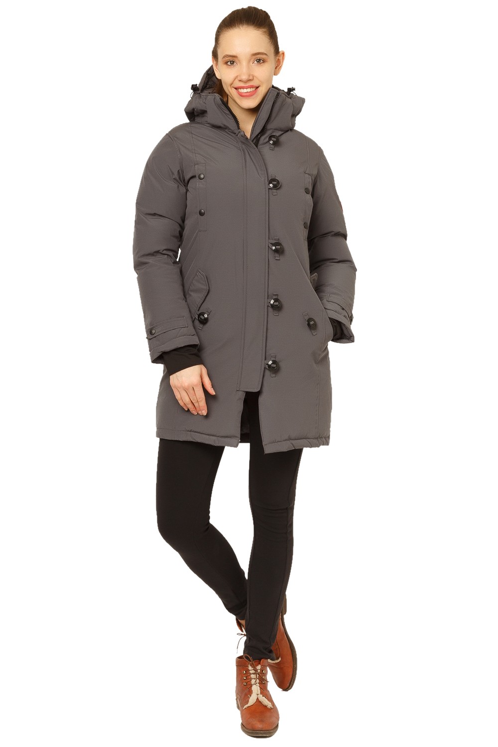 Купить оптом Куртка парка зимняя женская темно-серого цвета 1802TC