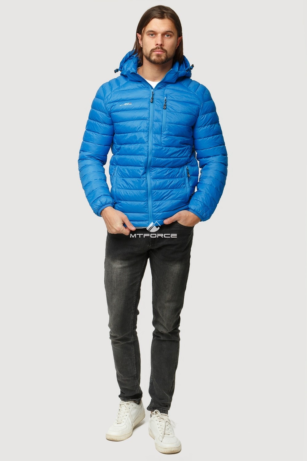 Купить оптом Куртка мужская стеганная голубого цвета 1852G