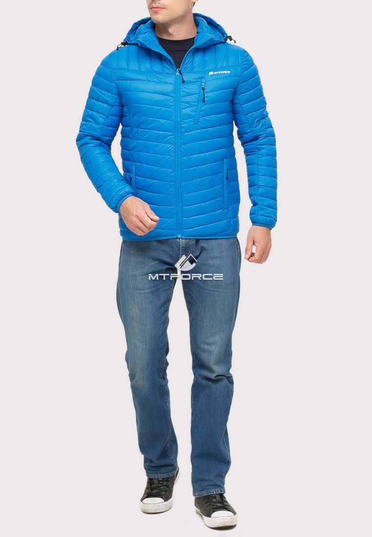 Купить оптом Куртка мужская стеганная голубого цвета 1858G
