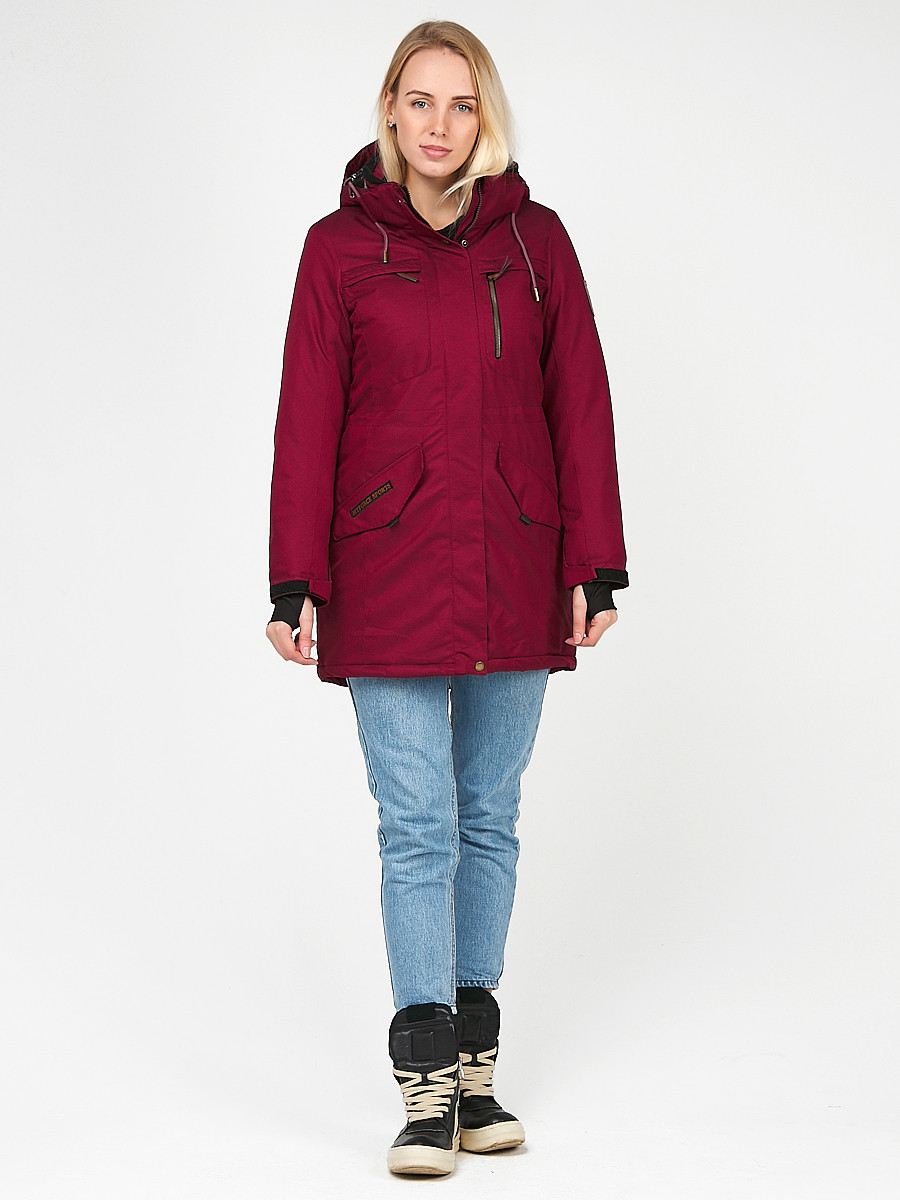 Купить оптом Куртка парка зимняя женская бордового цвета 1963Bo в Казани