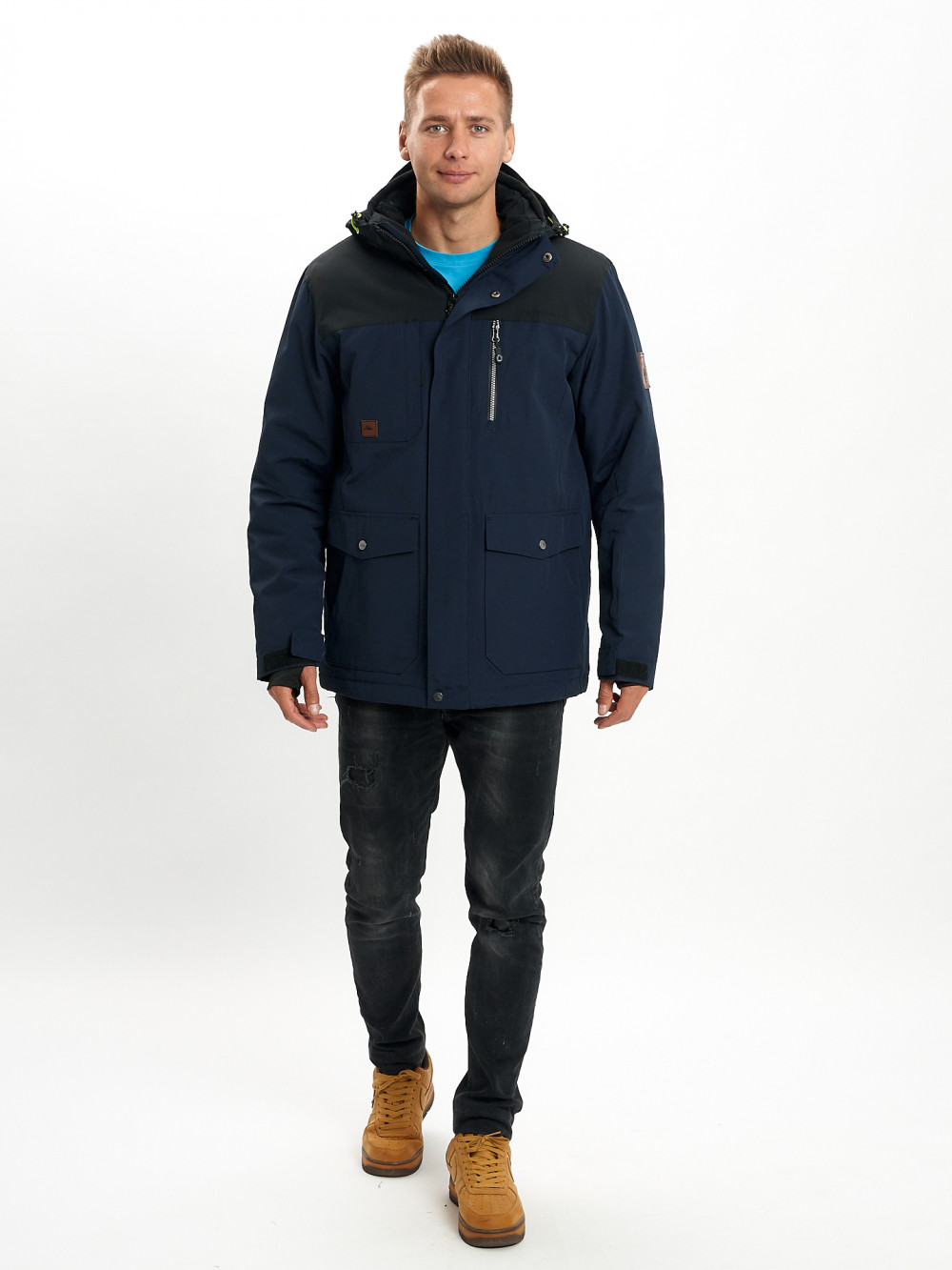 Купить оптом Молодежная зимняя куртка мужская темно-синего цвета 2155TS в Екатеринбурге