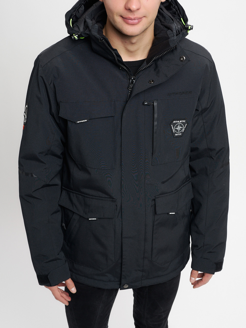 Купить оптом Молодежная зимняя куртка мужская черного цвета 2159Ch в Екатеринбурге