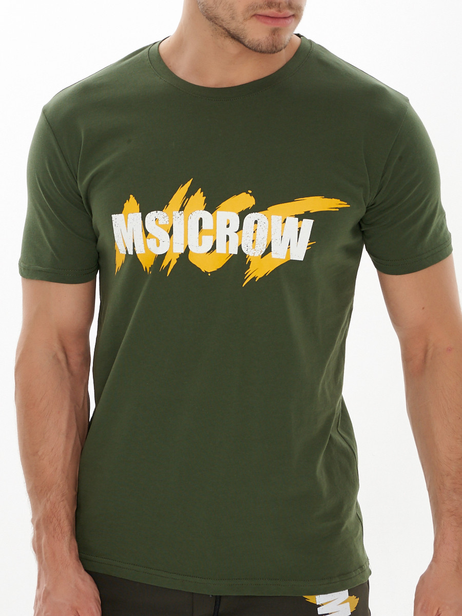 Купить оптом Мужские футболки с принтом цвета хаки 22013Kh в Екатеринбурге