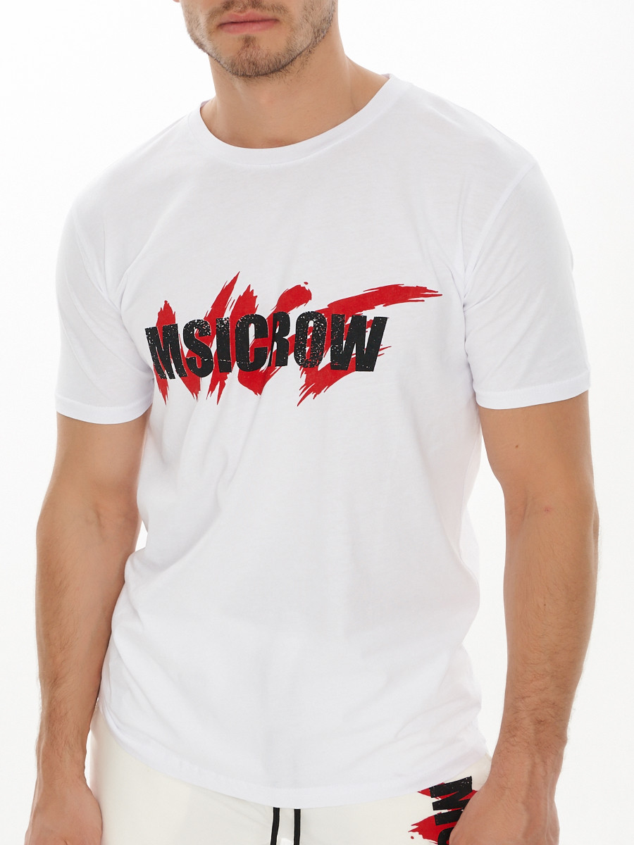 Купить оптом Мужские футболки с принтом белого цвета 22013Bl в Екатеринбурге