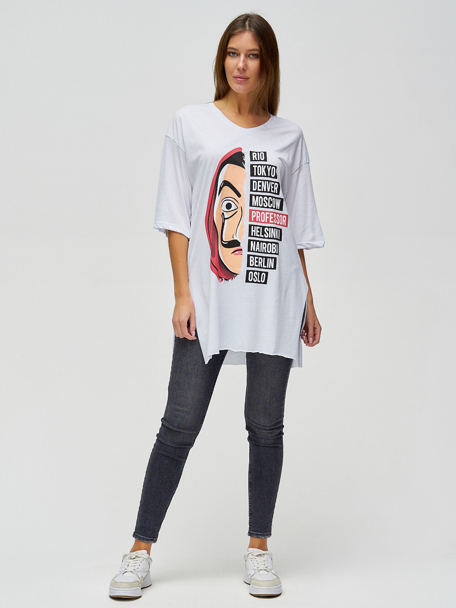 Купить оптом Женские футболки туники белого цвета 22003Bl в Казани