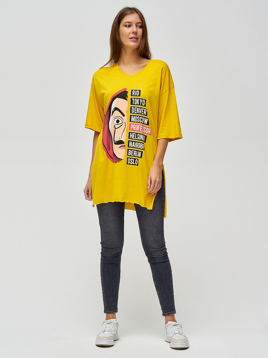 Купить оптом Женские футболки туники желтого цвета 22003J в Казани