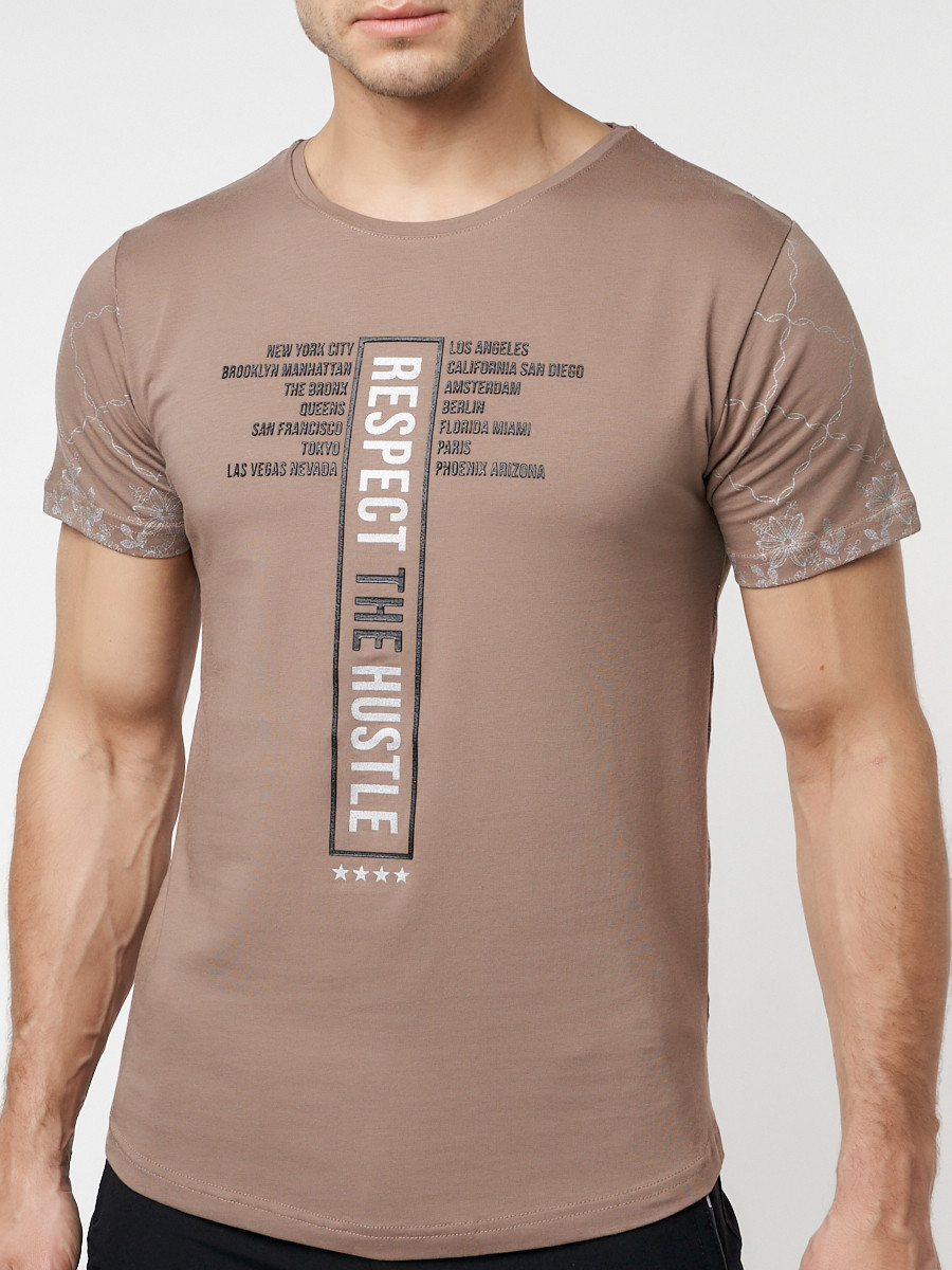 Купить оптом Подростковая футболка коричневого цвета 220072K в Екатеринбурге