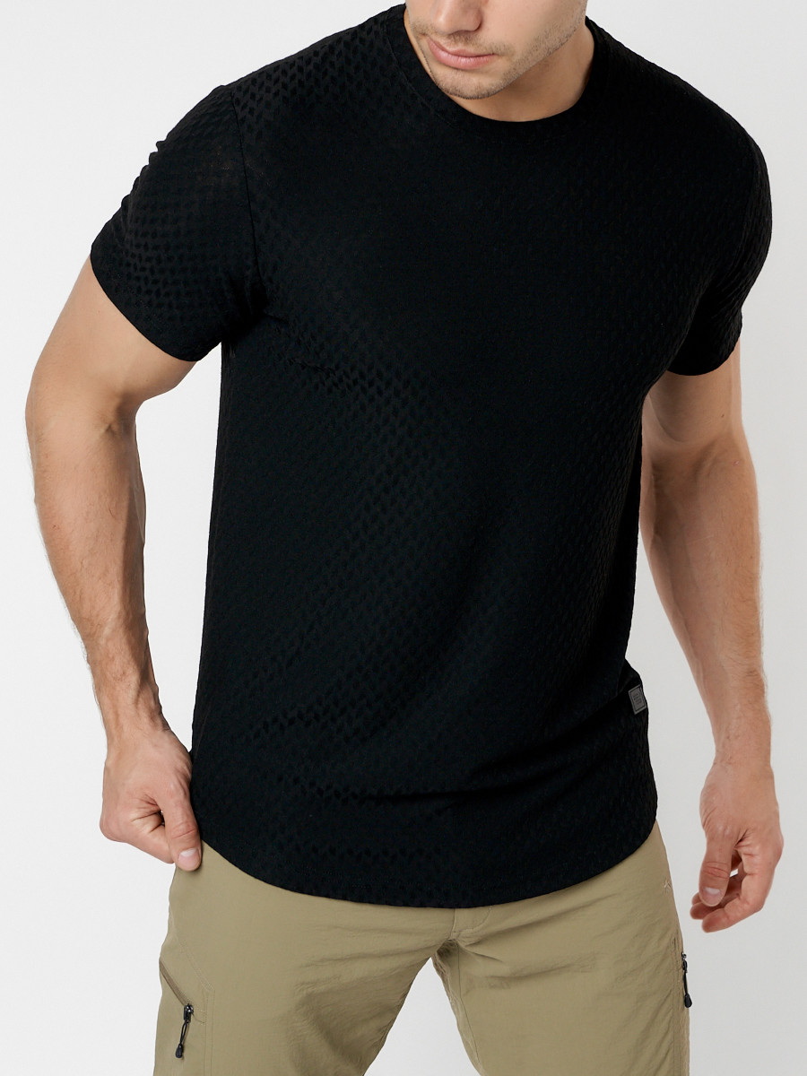 Купить оптом Однотонная футболка черного цвета 221063Ch в Екатеринбурге