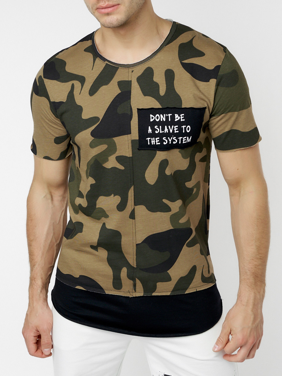 Купить оптом Мужская футболка с принтом камуфляж цвета 221083Kf в Екатеринбурге