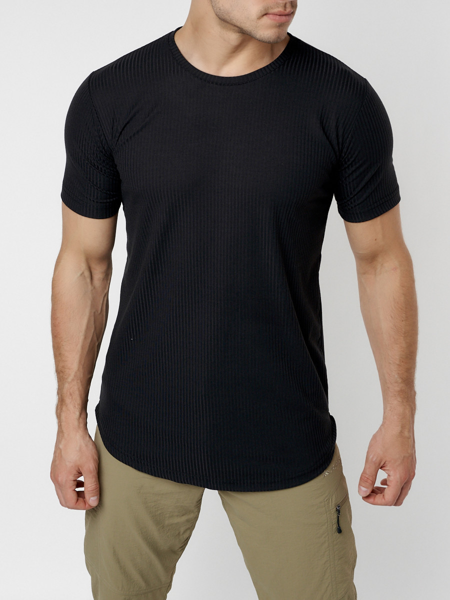 Купить оптом Мужская футболка однотонная черного цвета 221487Ch в Казани