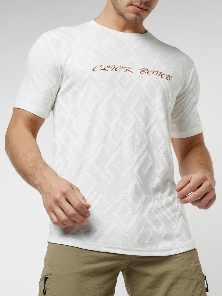 Купить оптом Мужская футболка с надписью белого цвета 222006Bl в Казани