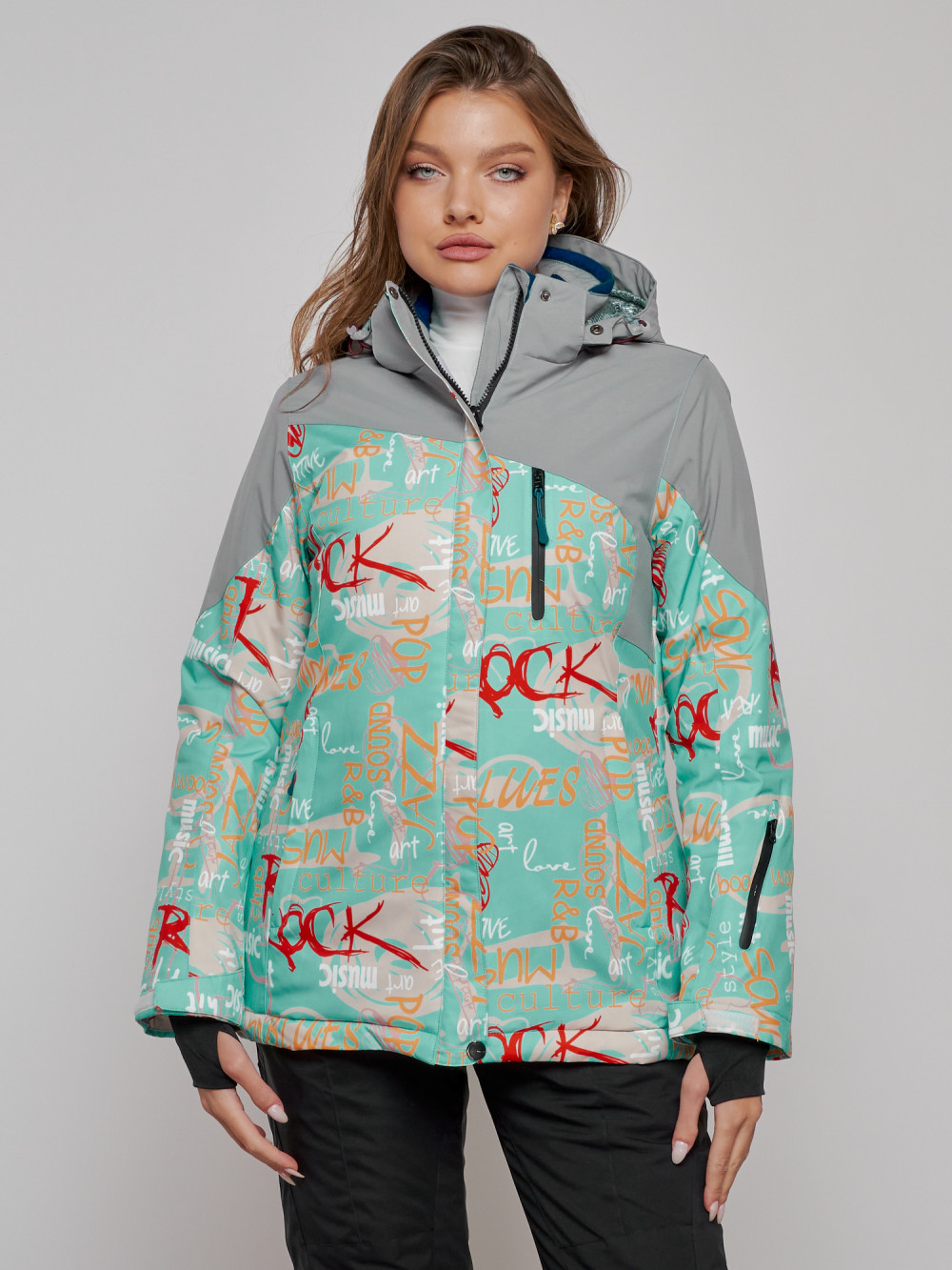 Купить оптом Горнолыжная куртка женская зимняя бирюзового цвета 2252Br в Екатеринбурге