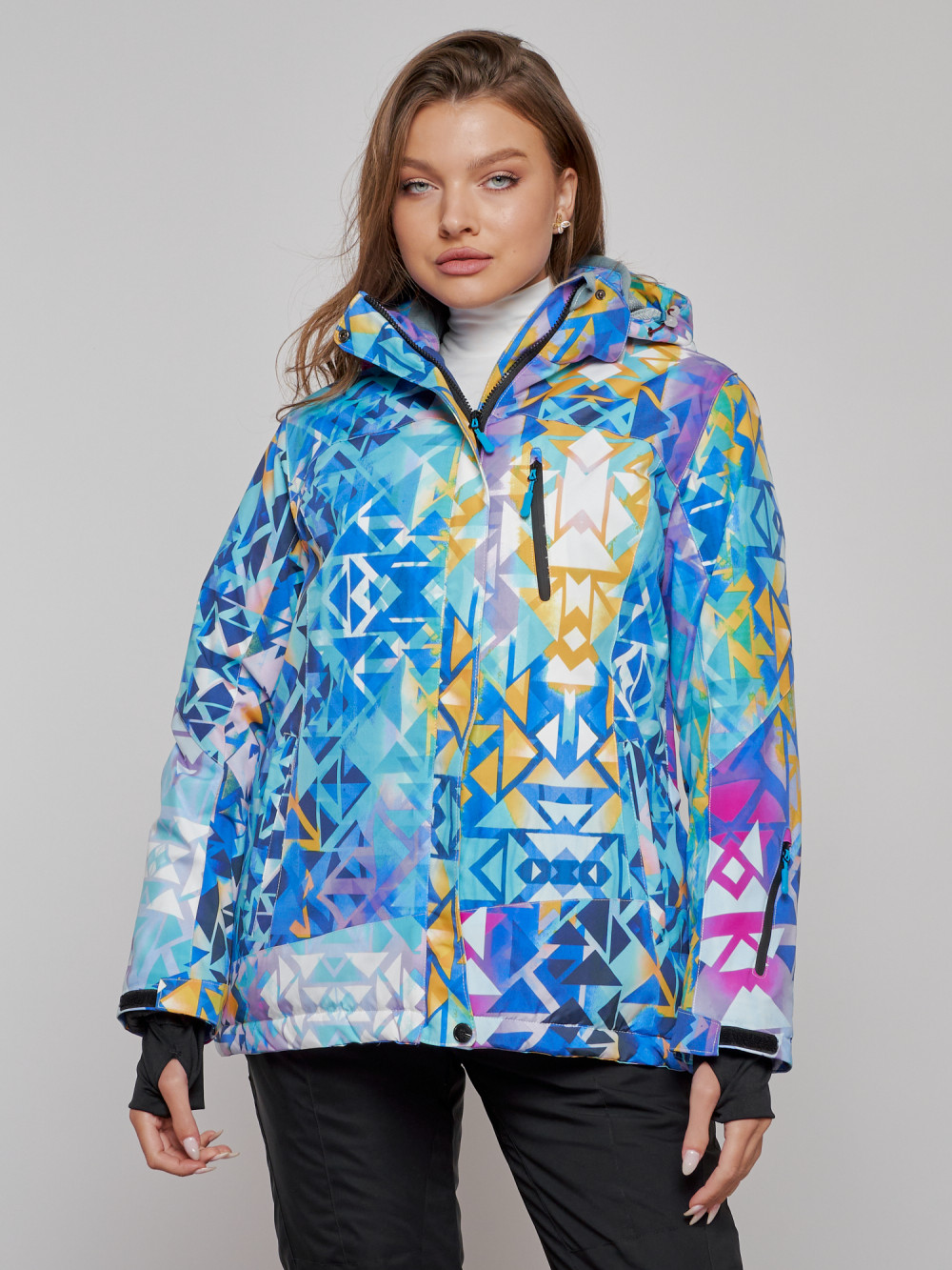 Купить оптом Горнолыжная куртка женская зимняя большого размера разноцветного цвета 2270-1Rz в Екатеринбурге