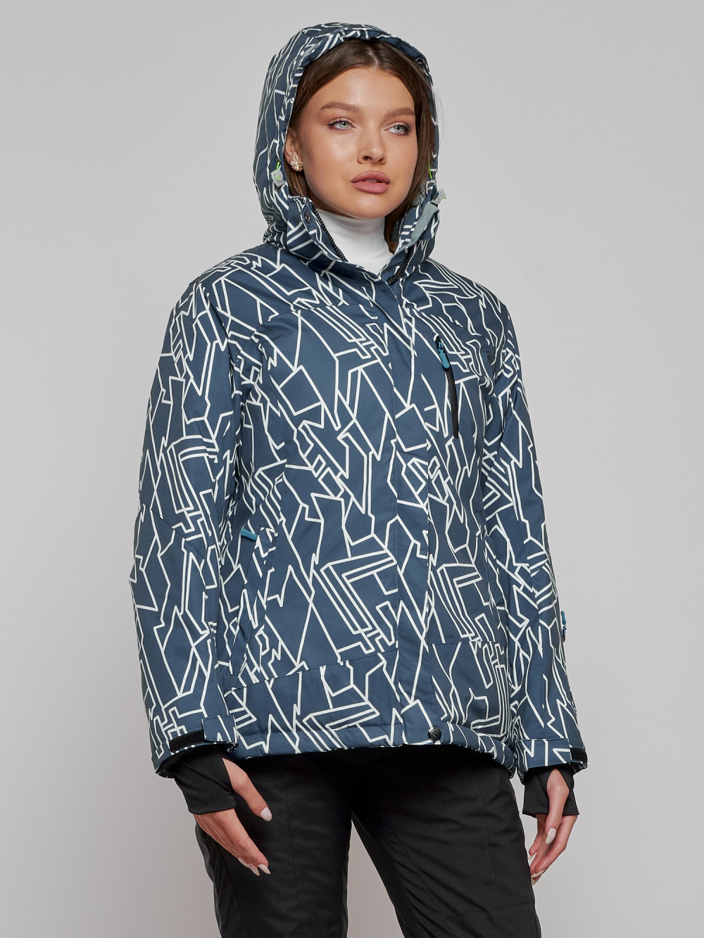 Купить оптом Горнолыжная куртка женская зимняя большого размера темно-серого цвета 2270-1TC в Екатеринбурге