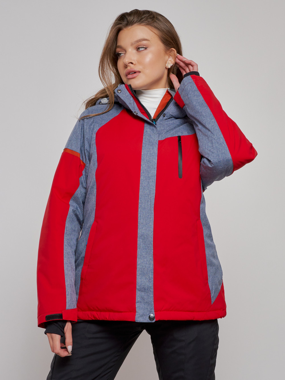 Купить оптом Горнолыжная куртка женская зимняя большого размера красного цвета 2272-3Kr в Екатеринбурге