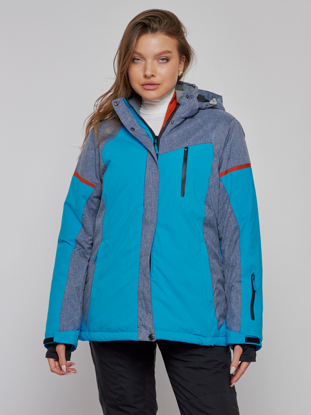 Купить оптом Горнолыжная куртка женская зимняя большого размера синего цвета 2272-3S в Казани