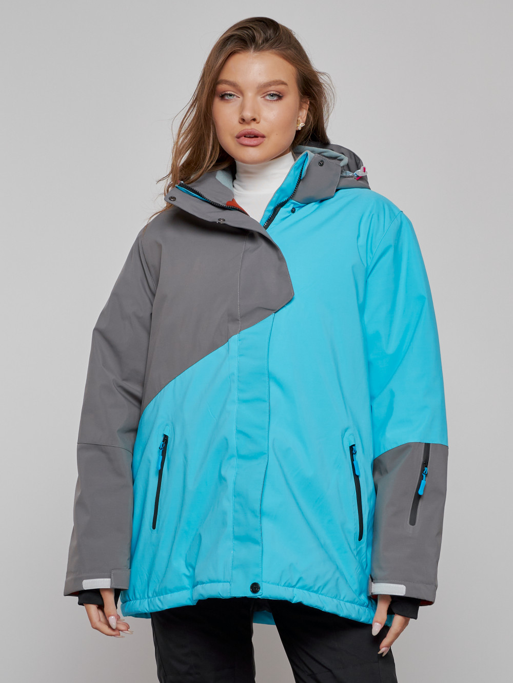 Купить оптом Горнолыжная куртка женская зимняя большого размера голубого цвета 2278Gl в Екатеринбурге