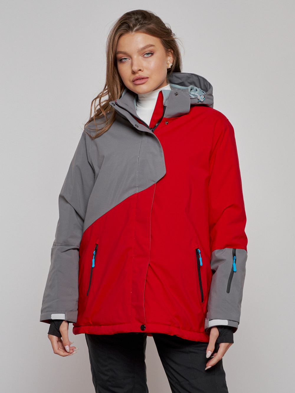 Купить оптом Горнолыжная куртка женская зимняя большого размера красного цвета 2278Kr в Екатеринбурге