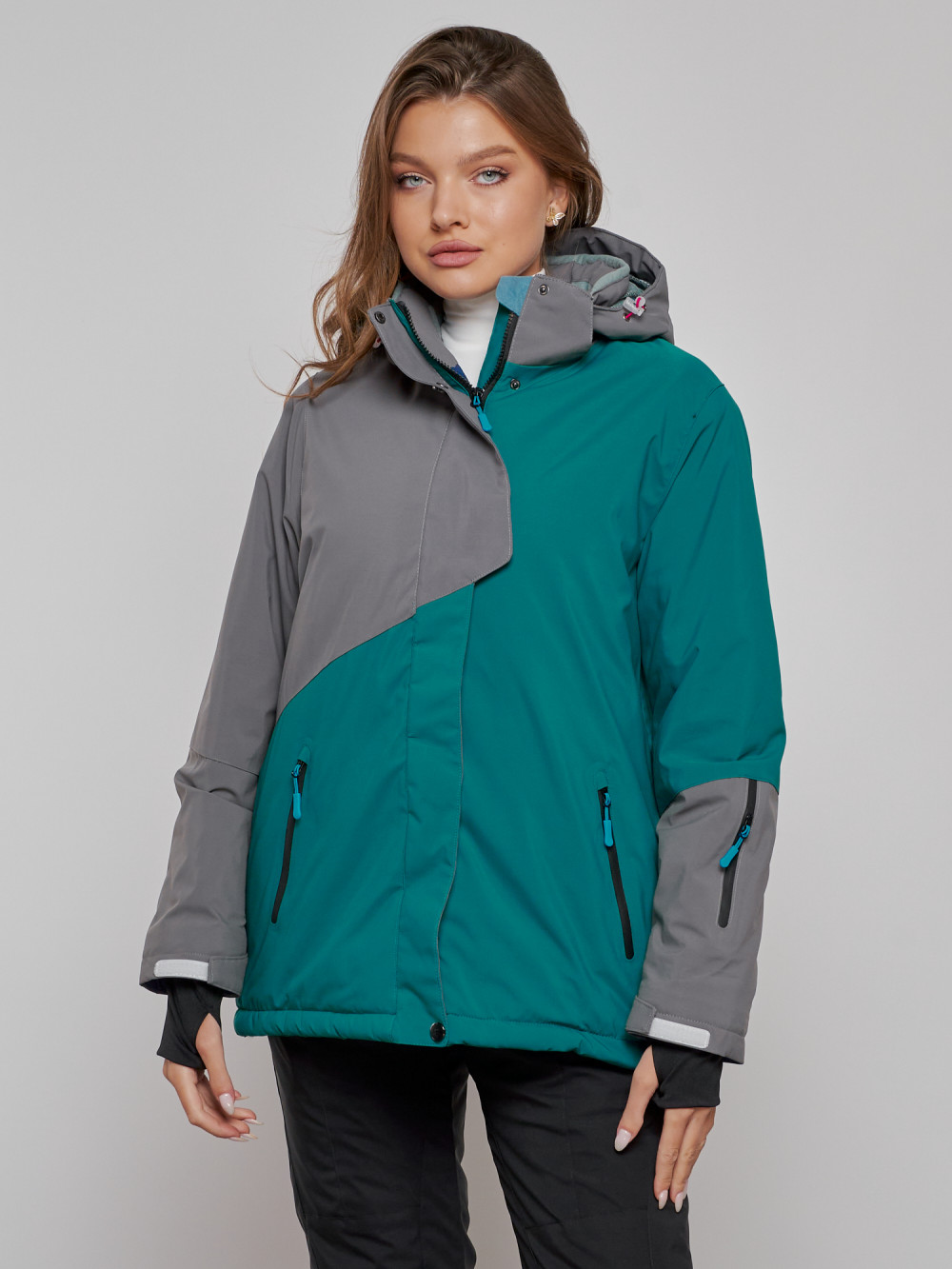 Купить оптом Горнолыжная куртка женская зимняя большого размера темно-зеленого цвета 2278TZ в Екатеринбурге