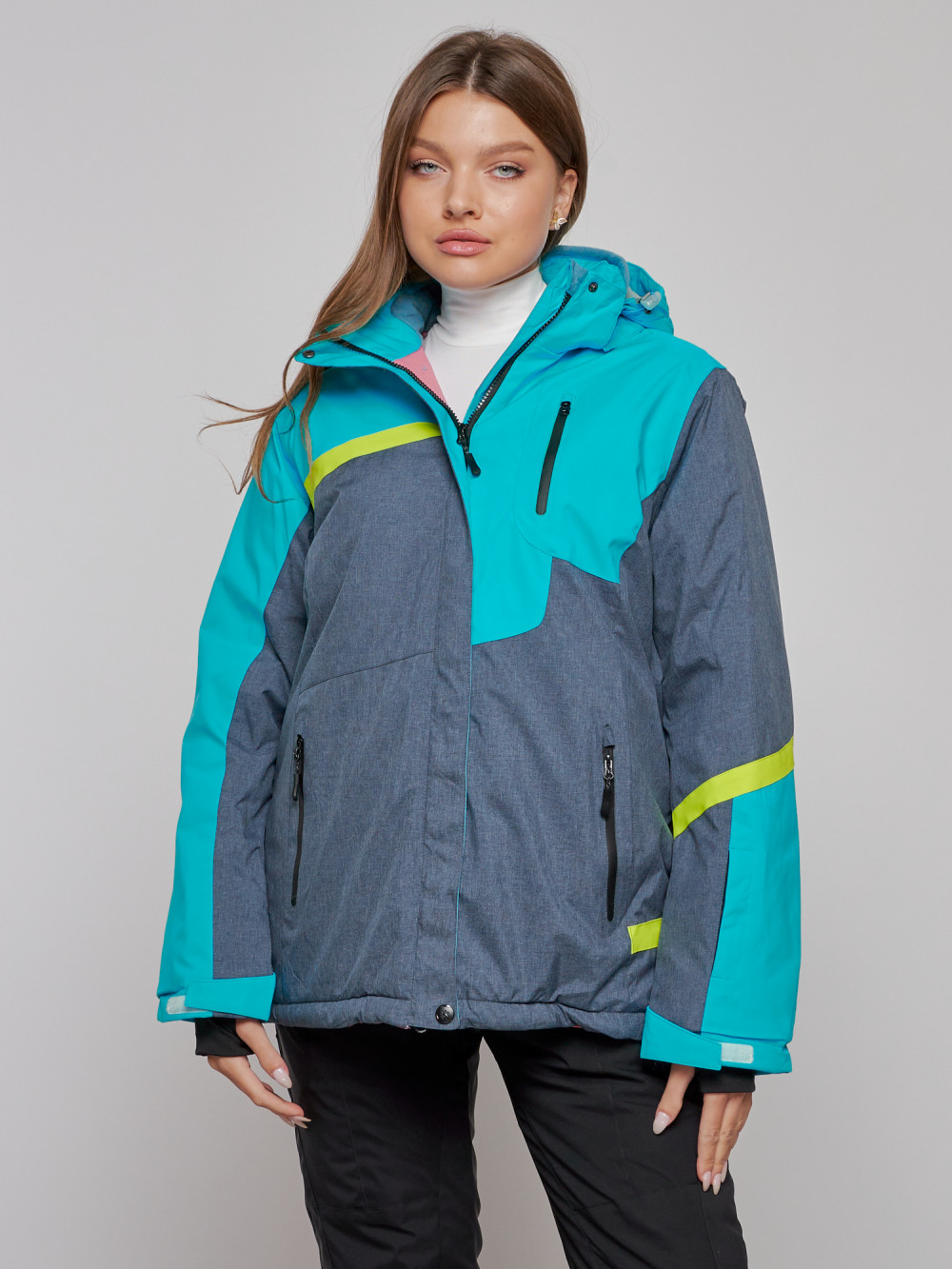 Купить оптом Горнолыжная куртка женская зимняя большого размера голубого цвета 2282-1Gl в Екатеринбурге