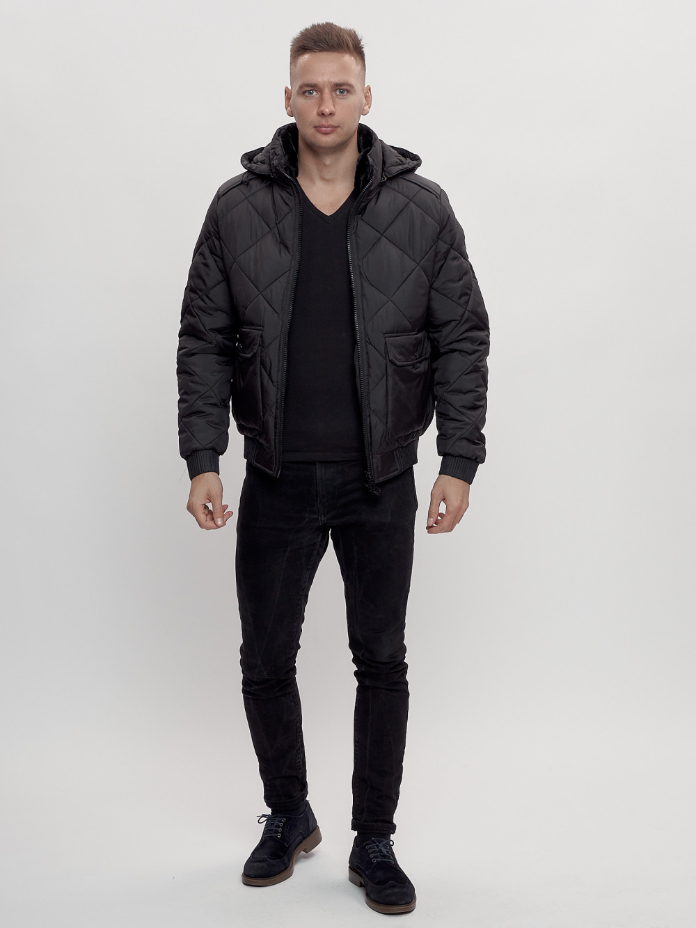 Купить оптом Куртка классическая стеганная мужская черного цвета 2303Ch в Казани