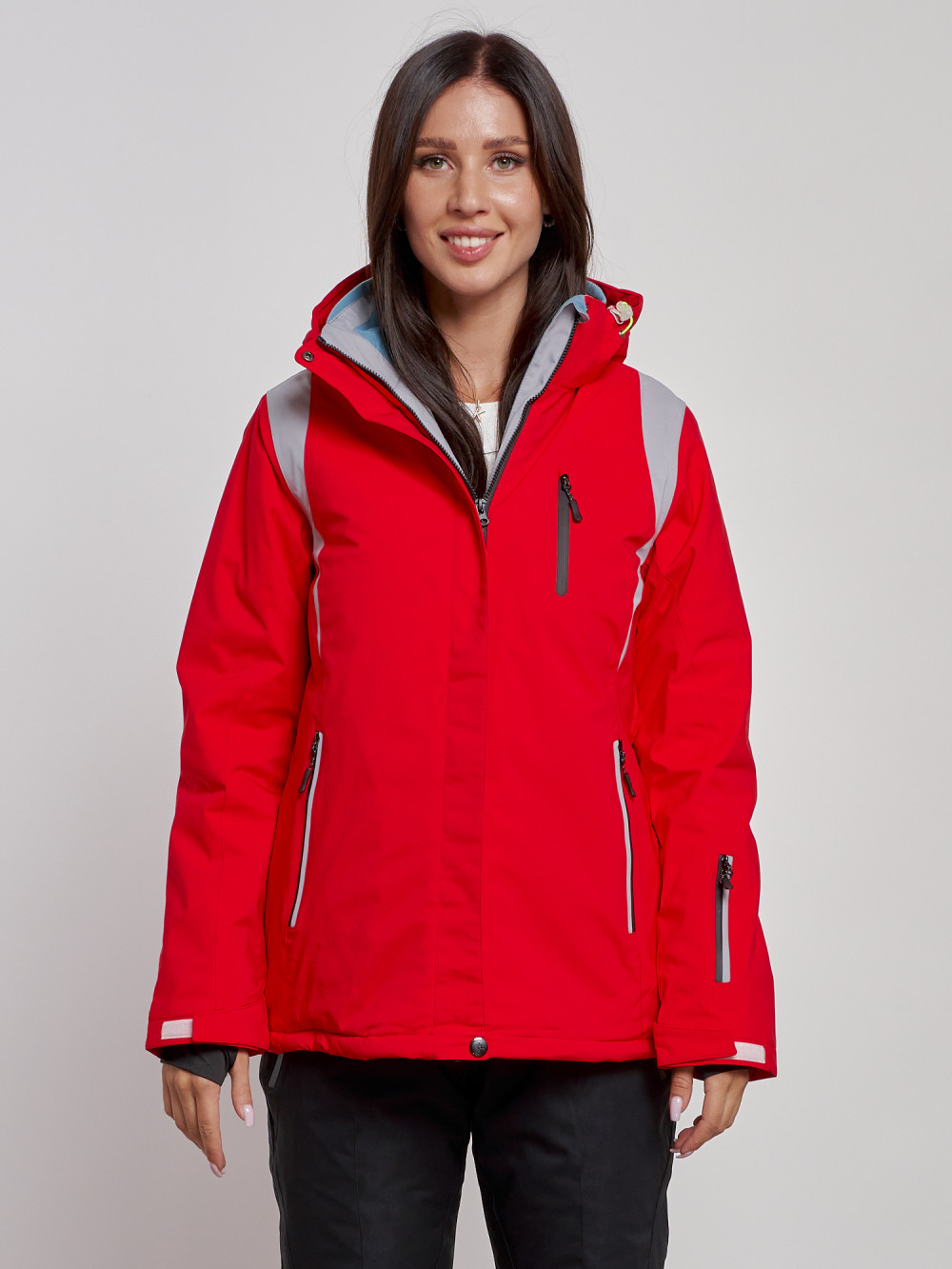 Купить оптом Горнолыжная куртка женская зимняя красного цвета 2305Kr в Екатеринбурге