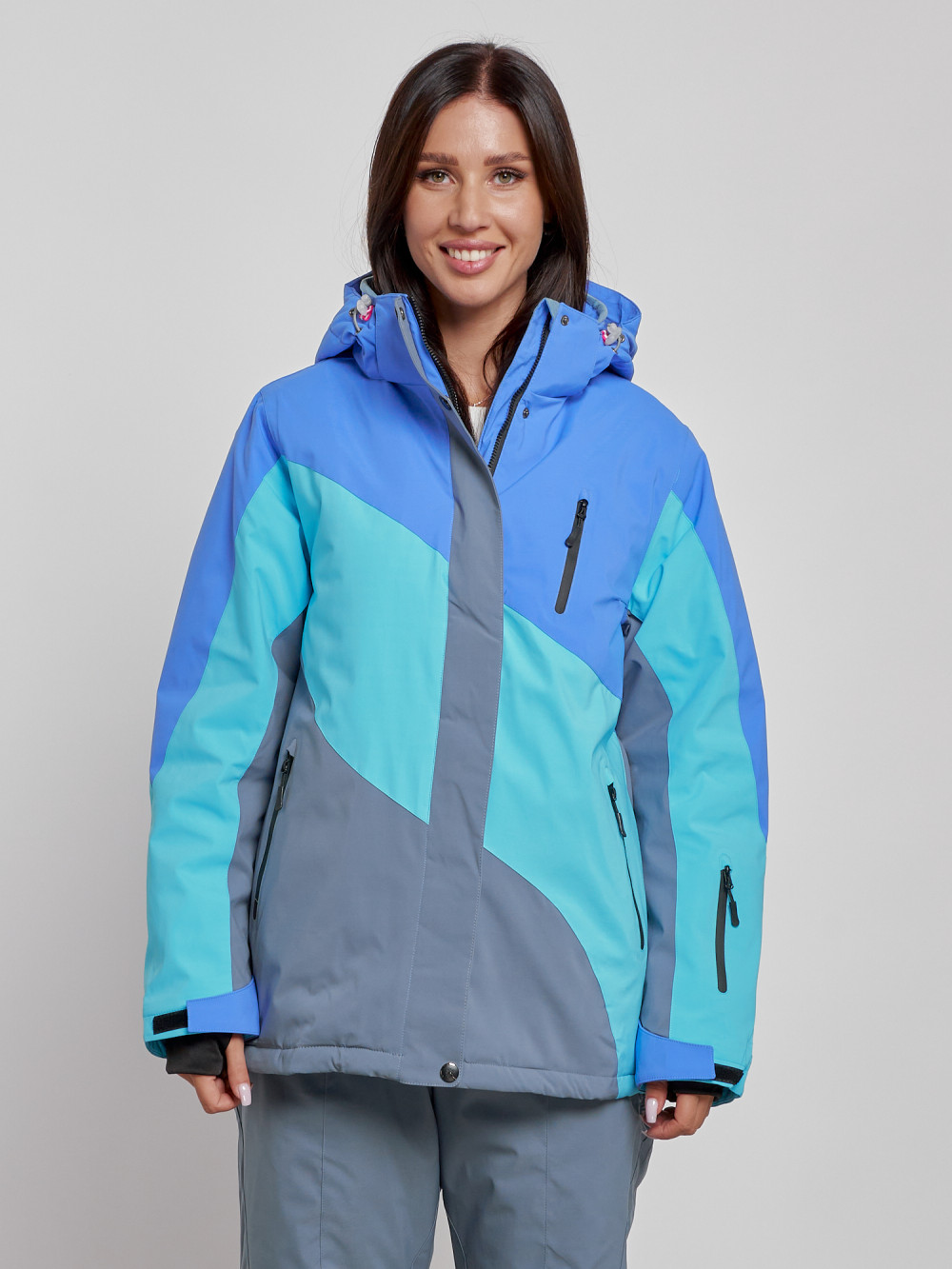 Купить оптом Горнолыжная куртка женская зимняя большого размера синего цвета 2308S в Екатеринбурге