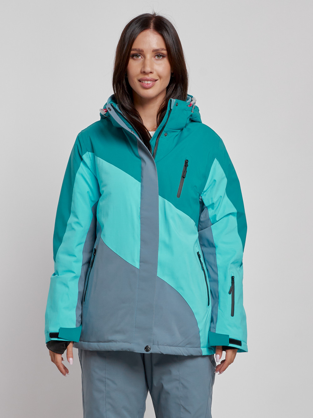Купить оптом Горнолыжная куртка женская зимняя большого размера темно-зеленого цвета 2308TZ в Екатеринбурге