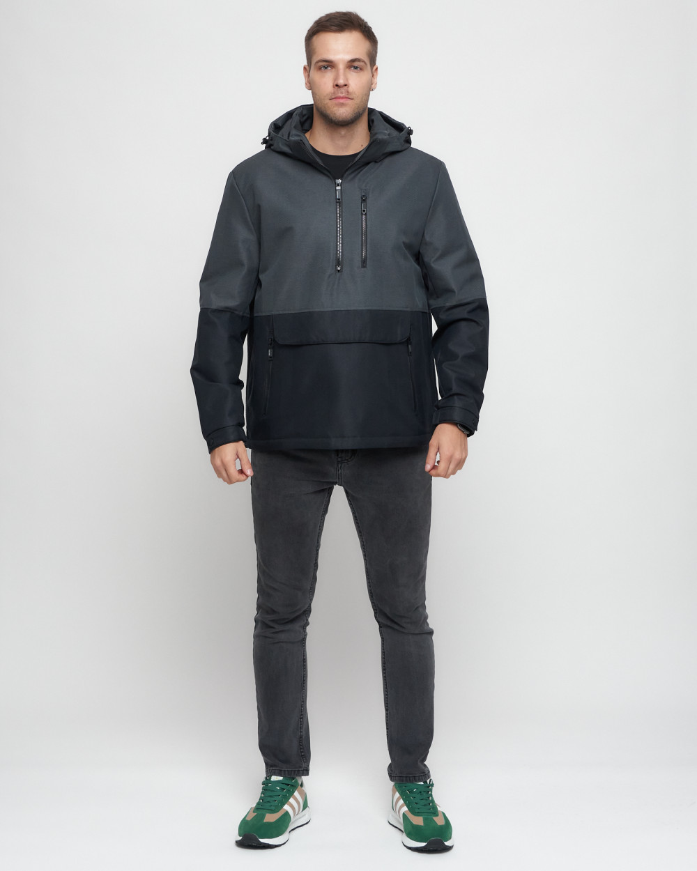 Купить оптом Куртка-анорак спортивная мужская темно-серого цвета 3307TC в Казани