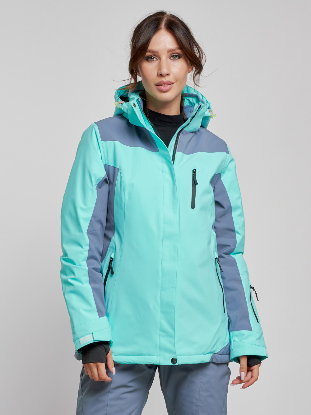 Купить оптом Горнолыжная куртка женская зимняя бирюзового цвета 3310Br в Екатеринбурге