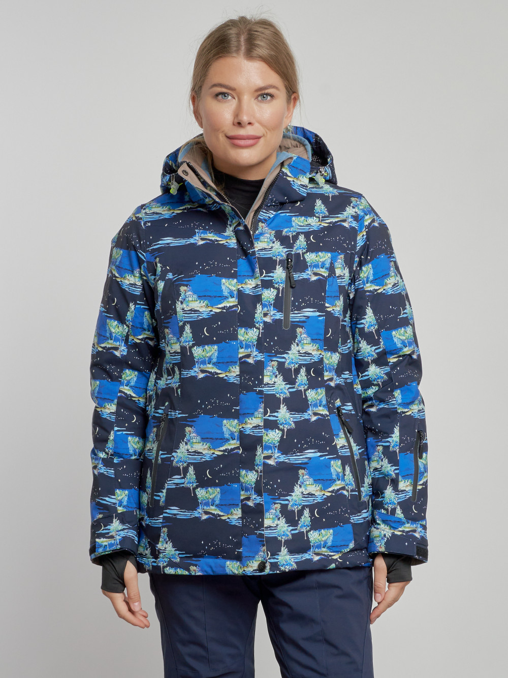 Купить оптом Горнолыжная куртка женская зимняя темно-синего цвета 3320TS в Екатеринбурге