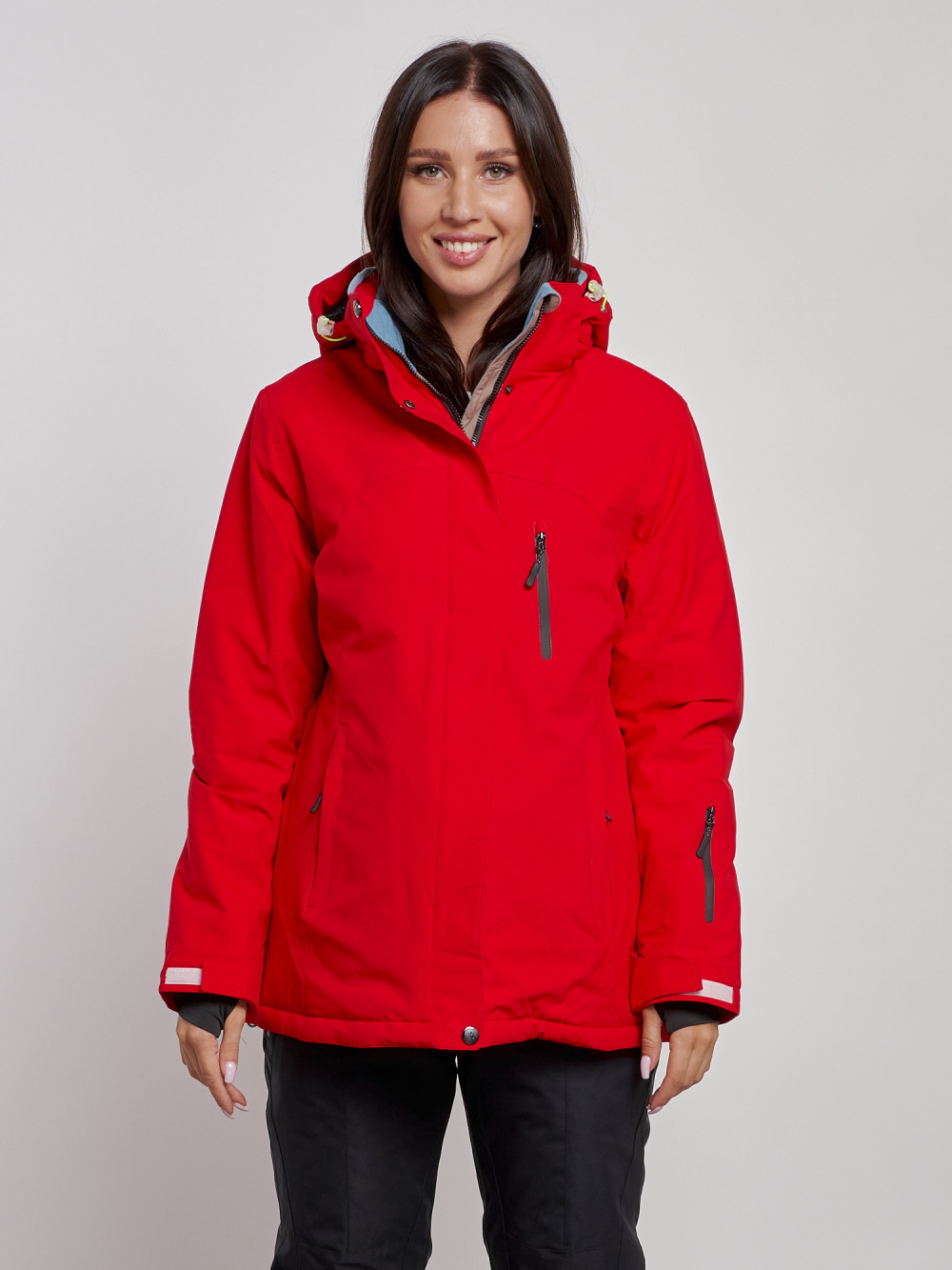 Купить оптом Горнолыжная куртка женская зимняя большого размера красного цвета 3507Kr в Екатеринбурге