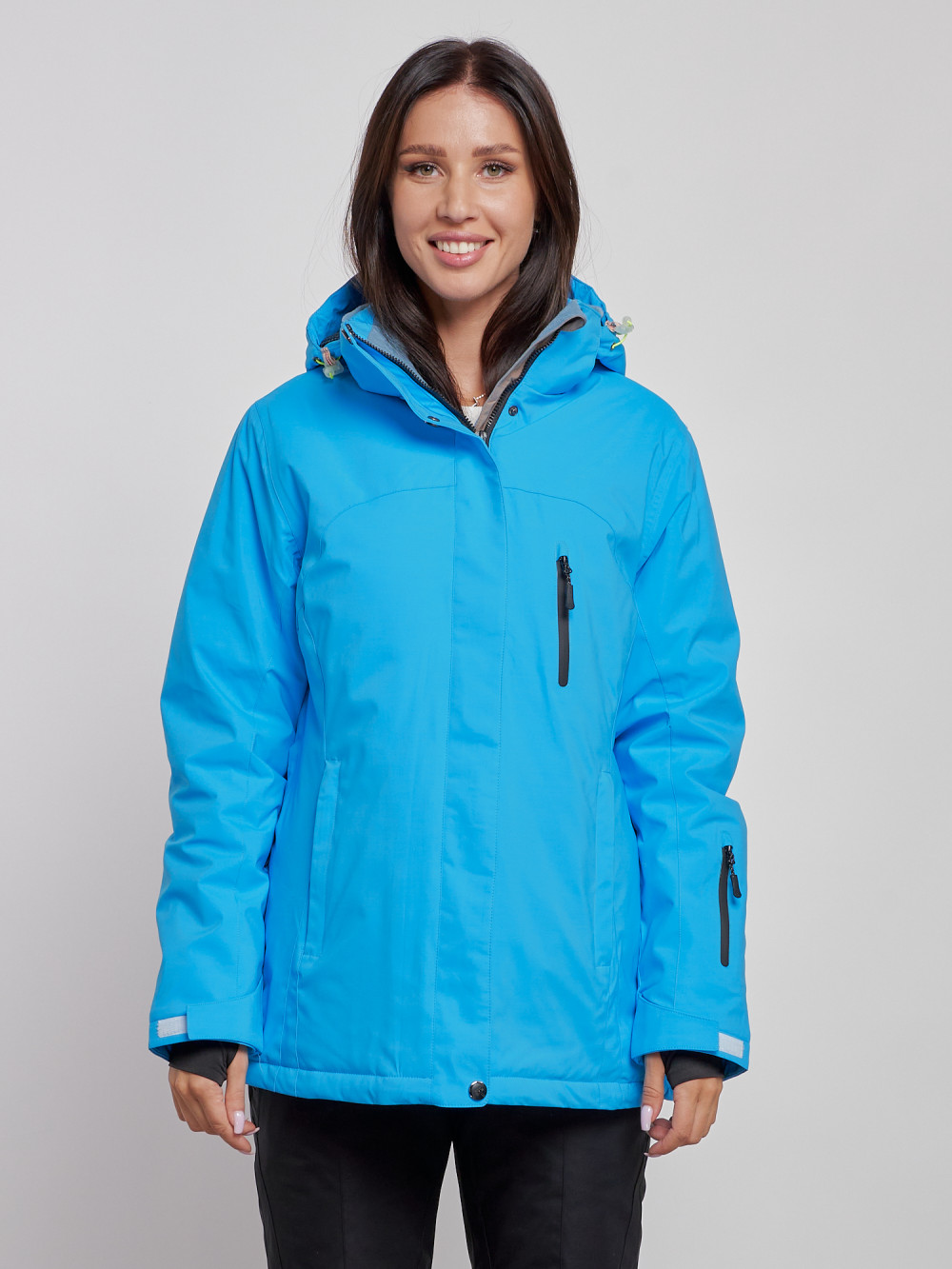 Купить оптом Горнолыжная куртка женская зимняя большого размера синего цвета 3507S в Екатеринбурге