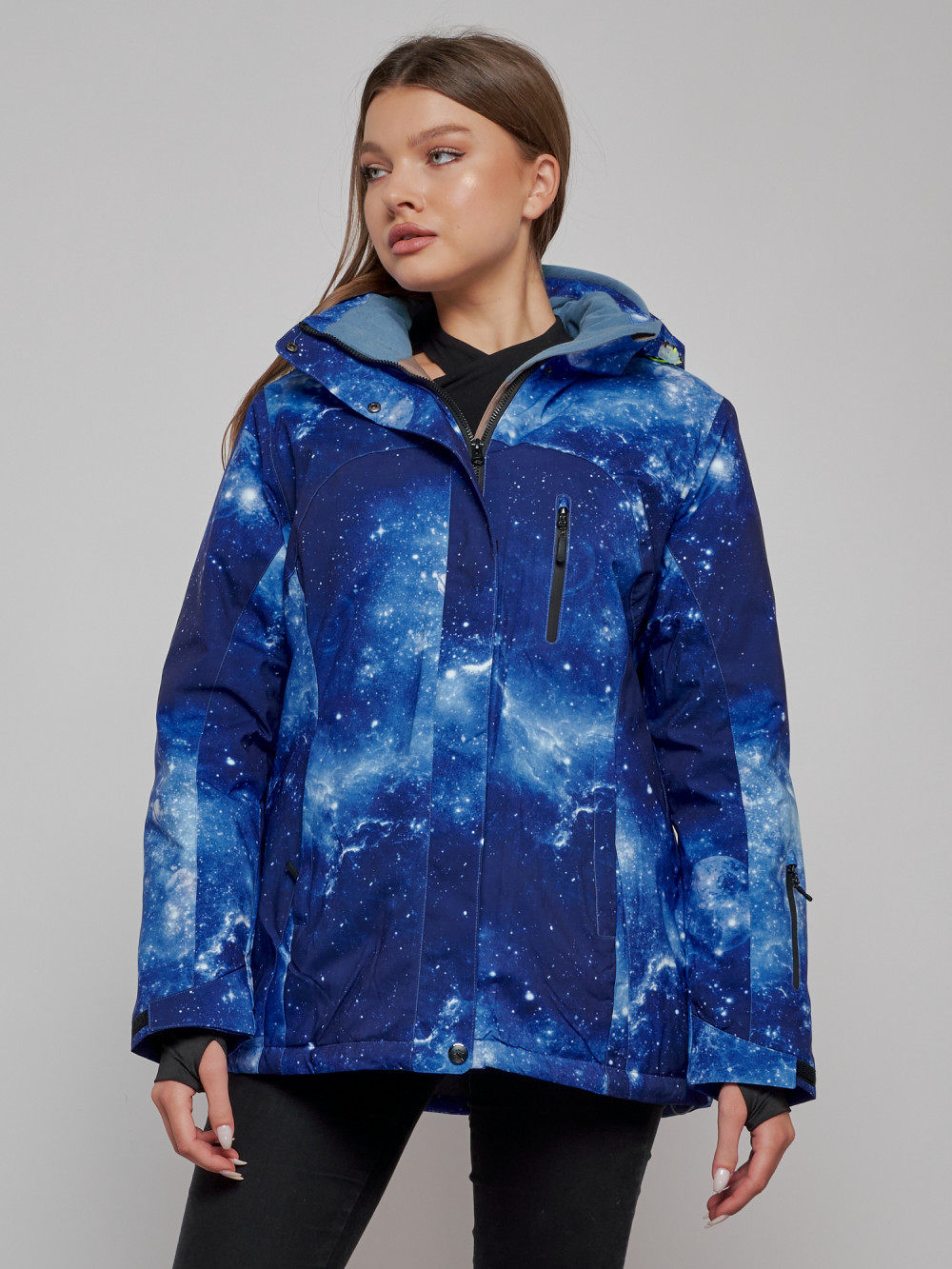 Купить оптом Горнолыжная куртка женская зимняя большого размера темно-синего цвета 3517TS в Екатеринбурге