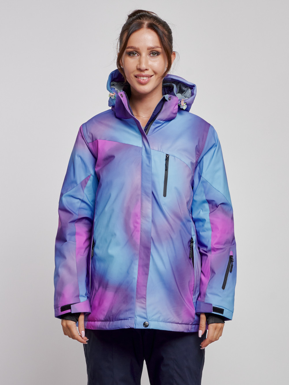 Купить оптом Горнолыжная куртка женская зимняя большого размера фиолетового цвета 3936F в Екатеринбурге